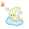 Moon and 3 Stars Awake Applique Machine Embroidery Design
