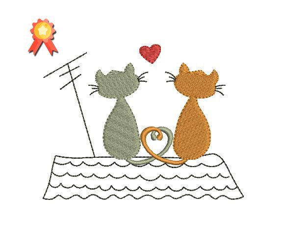 Two Cats On A Roof Machine Embroidery Design