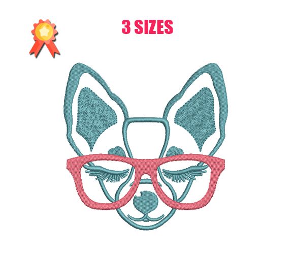 Dog With Glasses Machine Embroidery Design