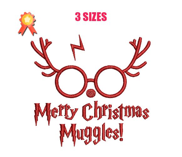 Merry Christmas Muggles Machine Embroidery Design