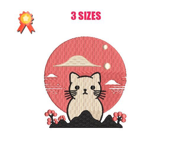 Cat in Japan Machine Embroidery Design