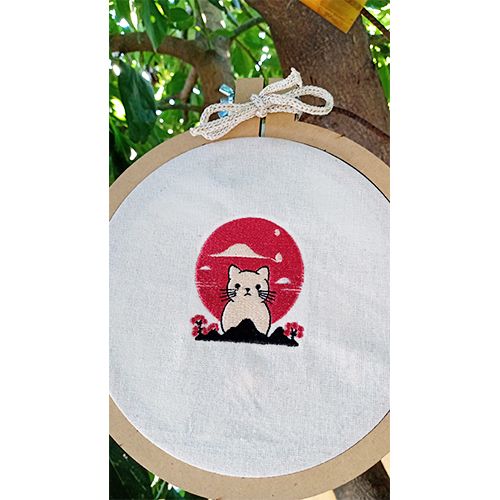 cat in japan embroidery design