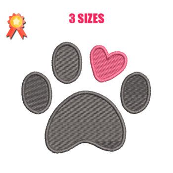 Cute Dog Heart Paw Machine Embroidery Design