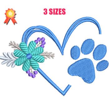 Dow Paw Heart Flower Machine Embroidery Design