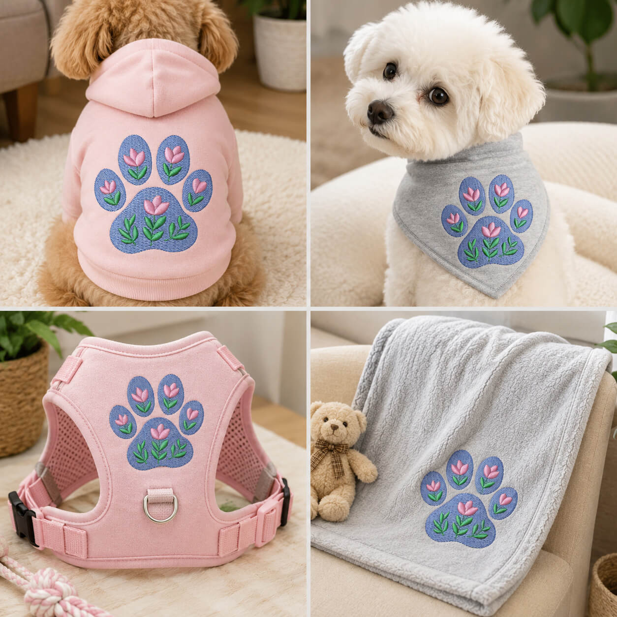 floral paw embroidery design